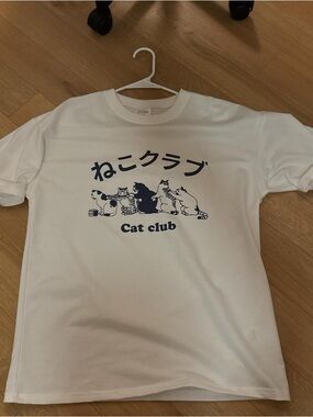 Cat Club Graphic Tee - White with Navy Cat Print
